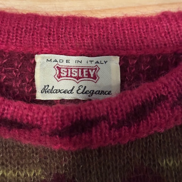 Vintage Sisley Brown and Pink Patterned Wool Blend Sweater - Picture 3 of 6